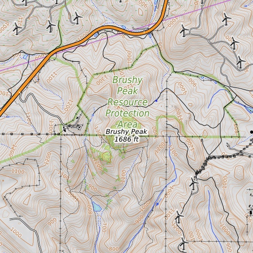 OpenTopoMap map of Brushy Peak, CA