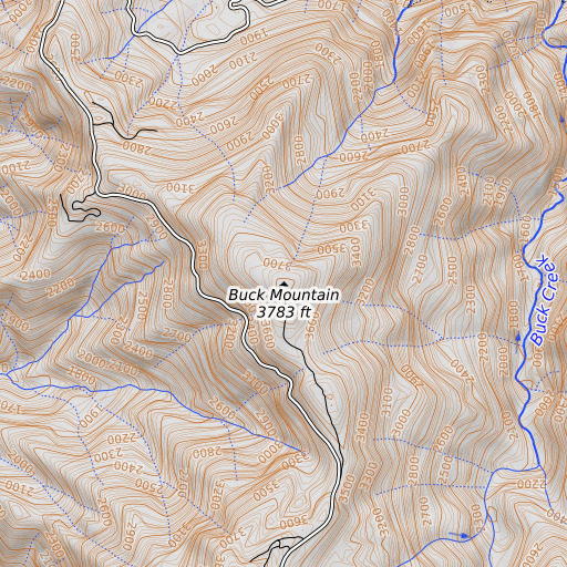 OpenTopoMap map of Buck Mountain, CA