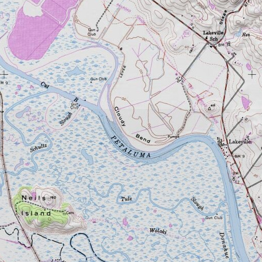 USGS 24K topo map of Cloudy Bend, CA