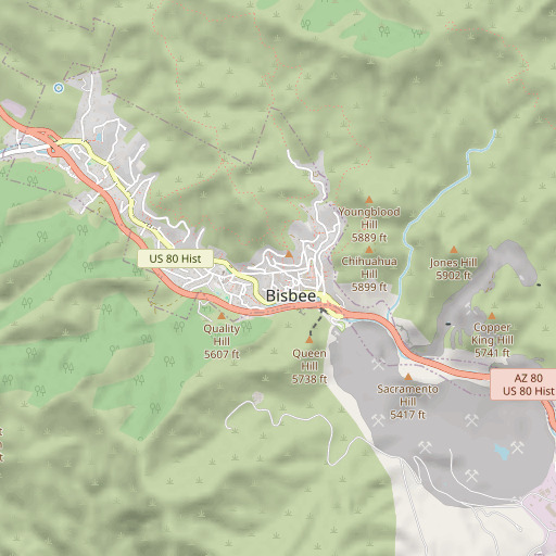 OpenStreetMap map of Old Bisbee High School, AZ