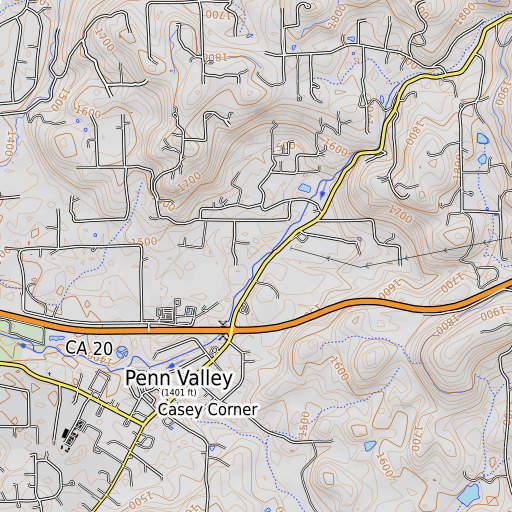 OpenTopoMap map of Grub Creek, CA