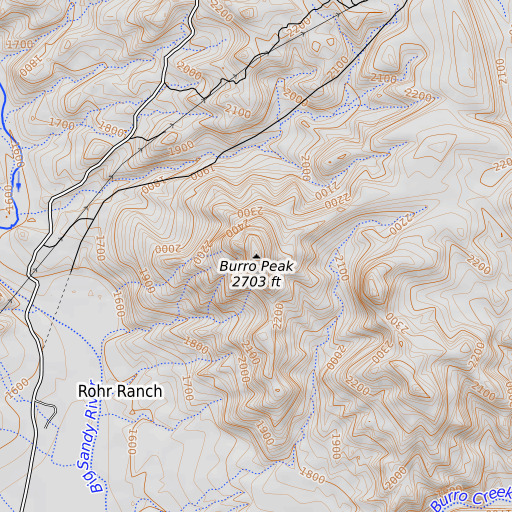 OpenTopoMap map of Burro Peak, AZ