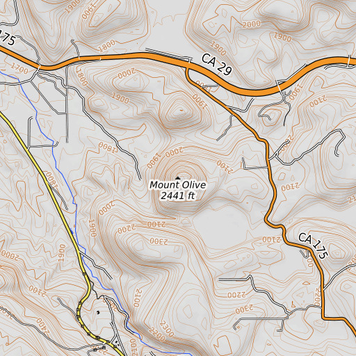 OpenTopoMap map of Mount Olive, CA
