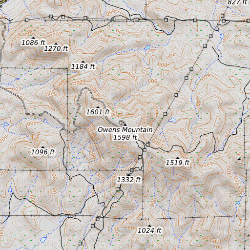 OpenTopoMap map of Owens Mountain, CA