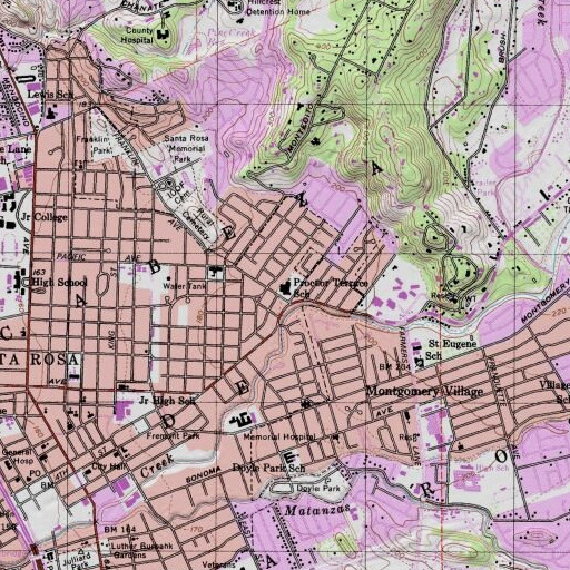 USGS 24K topo map of Proctor Terrace Elementary School, CA