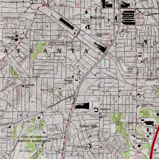 USGS 24K topo map of Atlanta Fire Station 14, GA