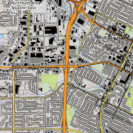 OpenTopoMap map of Interchange 168, WI