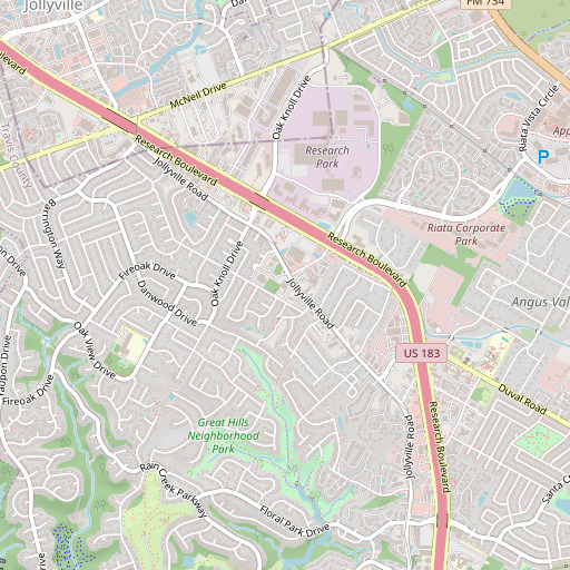 OpenStreetMap map of Balcones Post Office, TX