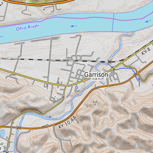 OpenTopoMap map of Garrison Post Office, KY