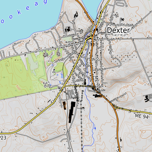 OpenTopoMap map of Dexter Census Designated Place, ME