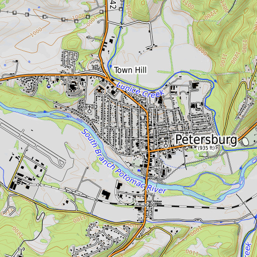 OpenTopoMap map of City of Petersburg, WV