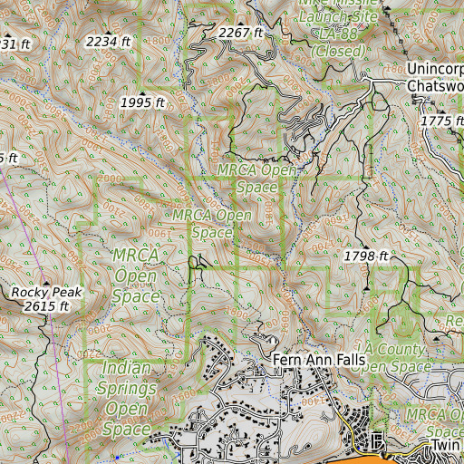 OpenTopoMap map of Blind Canyon, CA