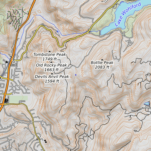 OpenTopoMap map of Bottle Peak Spring, CA