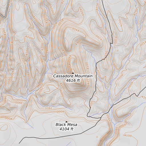 OpenTopoMap map of Cassadore Mountain, AZ