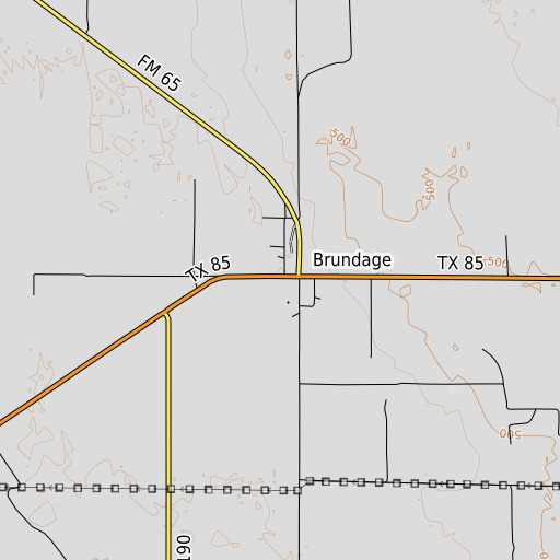 OpenTopoMap map of Brundage Census Designated Place, TX
