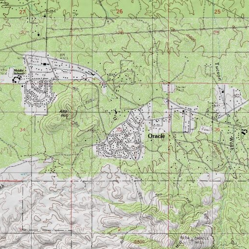 USGS 24K topo map of Oracle Census Designated Place, AZ