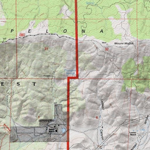 USGS 24K topo map of Fryingpan Springs, CA