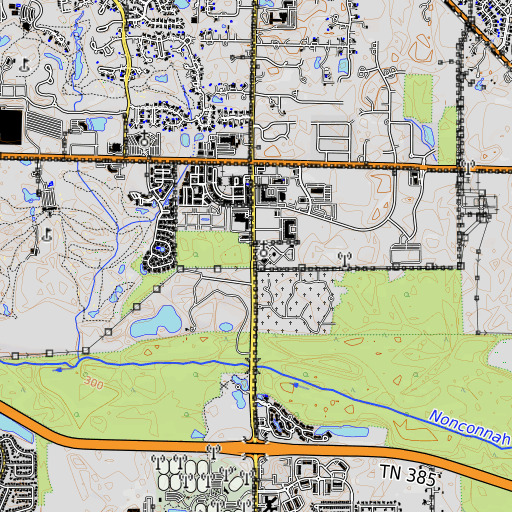 OpenTopoMap map of N B Hardeman Library, TN