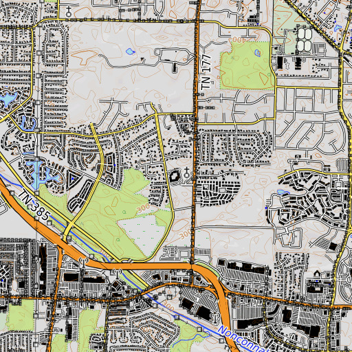 OpenTopoMap map of Oak Forest School, TN