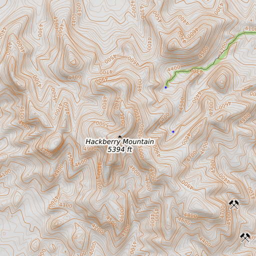 OpenTopoMap map of Hackberry Mountain, CA