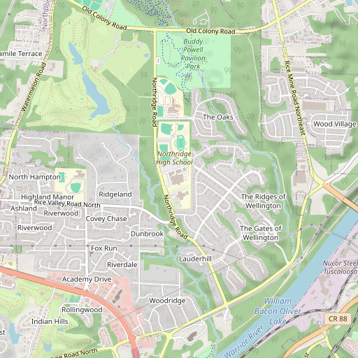 OpenStreetMap map of Northridge High School, AL