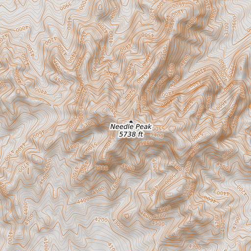 OpenTopoMap map of Needle Peak, CA