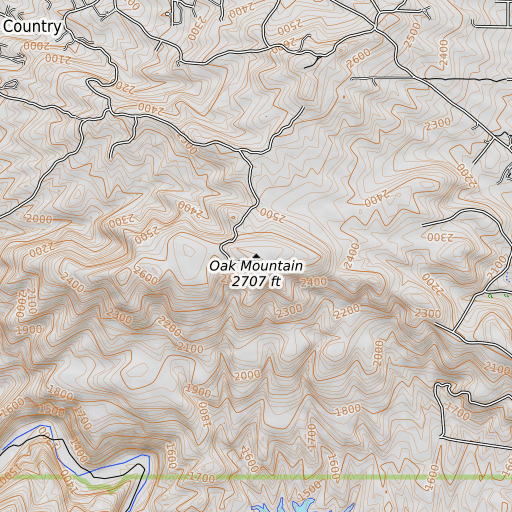 OpenTopoMap map of Oak Mountain, CA