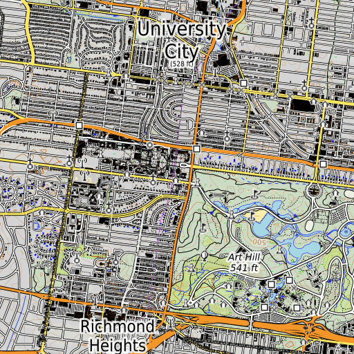 OpenTopoMap map of Steinberg Hall, MO