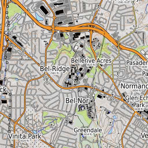 OpenTopoMap map of Thomas Jefferson Library, MO
