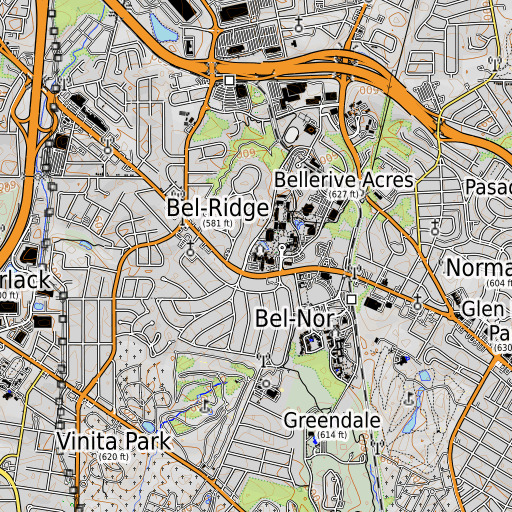 OpenTopoMap map of Benton Hall, MO