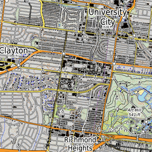 OpenTopoMap map of Blewett Hall, MO