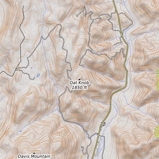 OpenTopoMap map of Oat Knob, CA