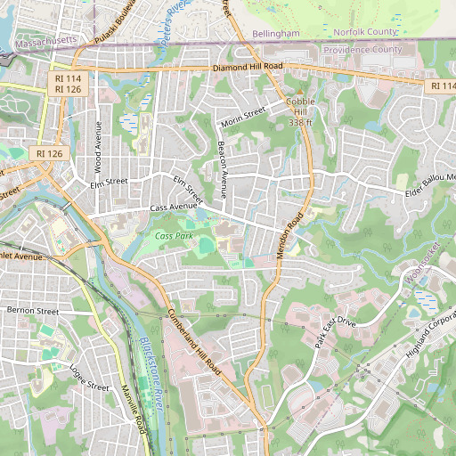 OpenStreetMap map of Woonsocket High School, RI