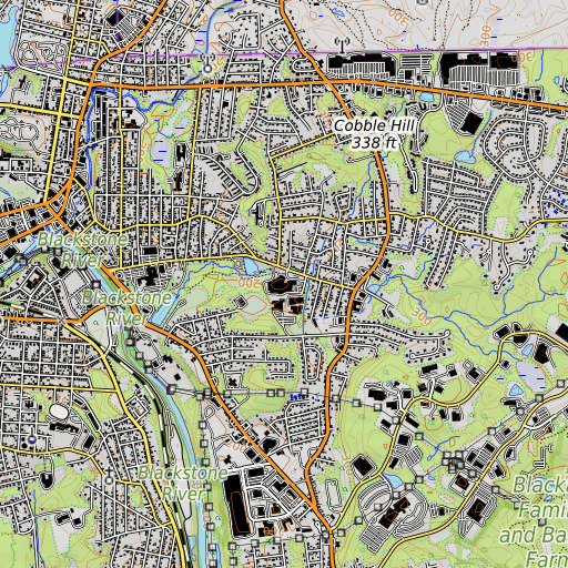 OpenTopoMap map of Woonsocket High School, RI