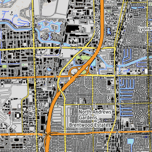 OpenTopoMap map of Interchange 33A and 33B, FL