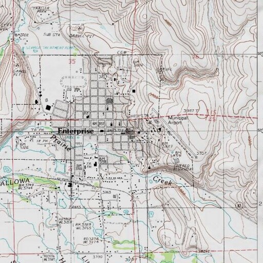 USGS 24K topo map of Enterprise Elementary School, OR