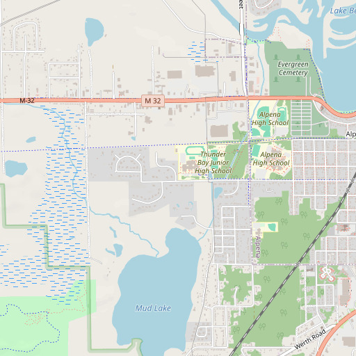 OpenStreetMap map of Thunder Bay Junior High School, MI