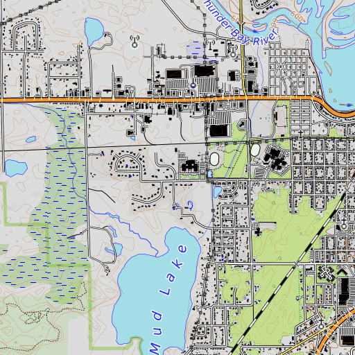 OpenTopoMap map of Thunder Bay Junior High School, MI