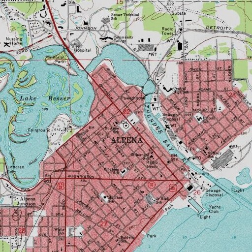 USGS 24K topo map of Alpena County Courthouse, MI