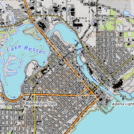 OpenTopoMap map of Alpena County Courthouse, MI