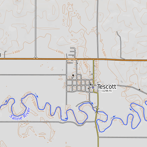 OpenTopoMap map of Tescott High School, KS