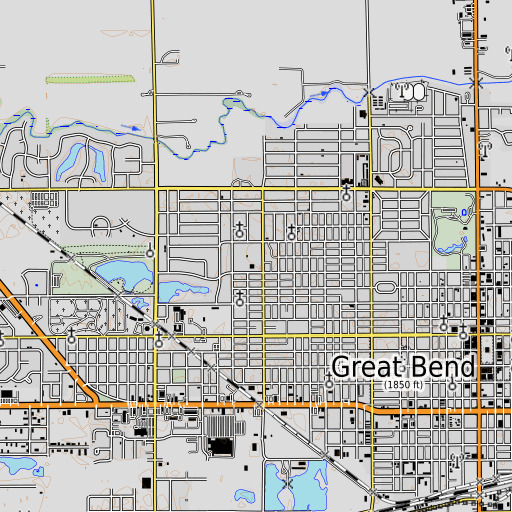 OpenTopoMap map of Great Bend Middle School, KS
