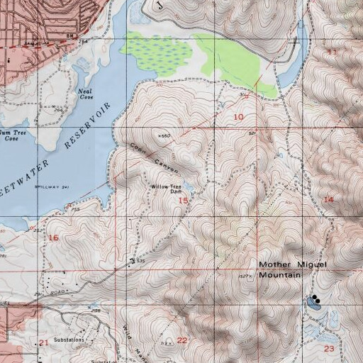 USGS 24K topo map of Willow Tree Dam, CA