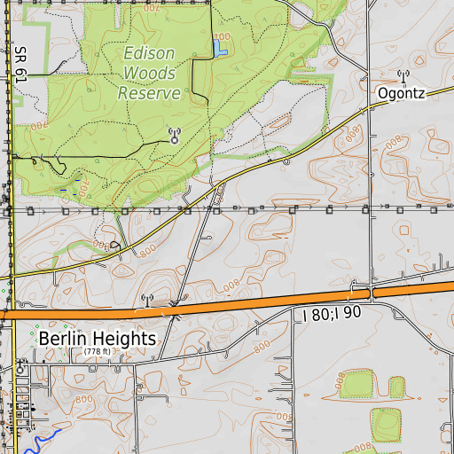 OpenTopoMap map of Quarry Hill Orchards, OH