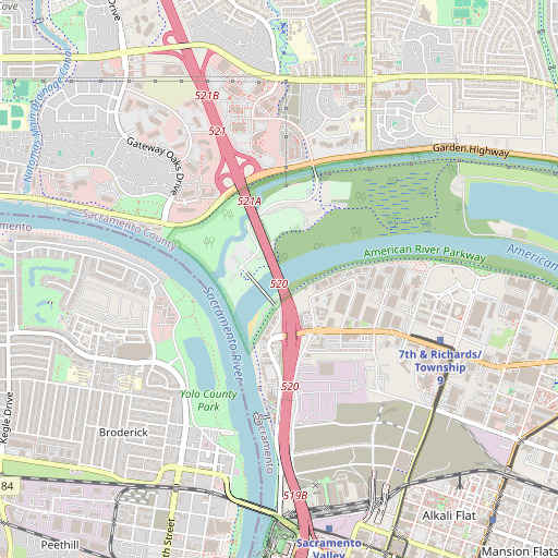 OpenStreetMap map of American River Bridge, CA