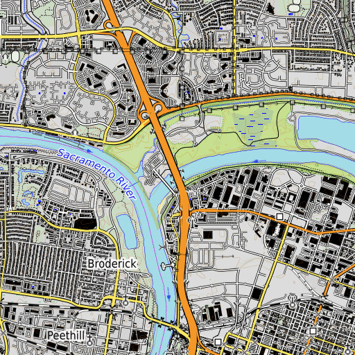 OpenTopoMap map of American River Bridge, CA