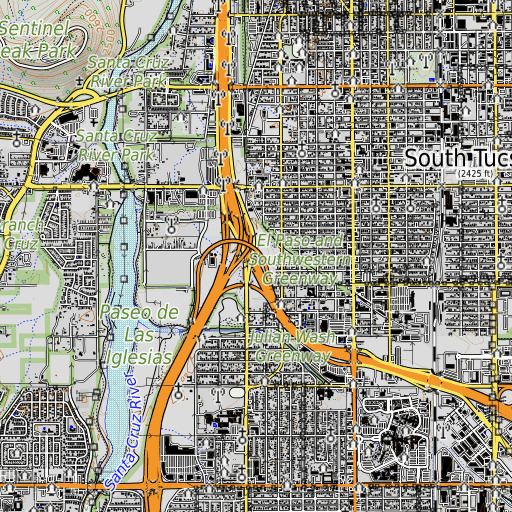 OpenTopoMap map of Junction Interstate Nineteen Interchange, AZ