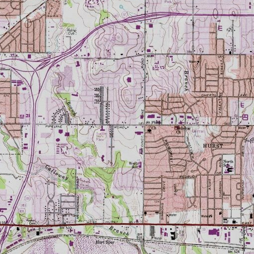 USGS 24K topo map of Hurst Fire Department Station 2, TX
