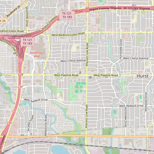 OpenStreetMap map of Hurst Fire Department Station 2, TX
