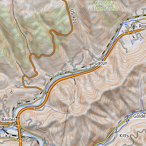 OpenTopoMap map of French Branch, KY